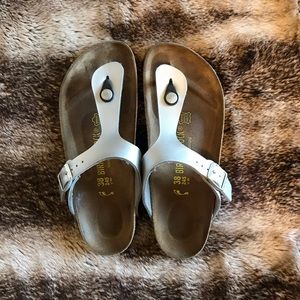 Silver Birkenstock thong sandals